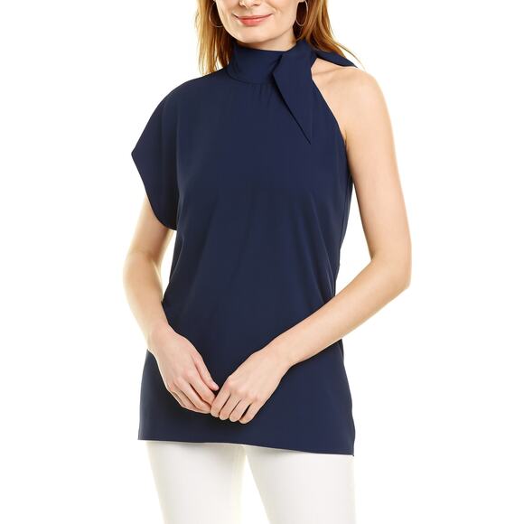 Lela Rose Tops - Pearl by Lela Rose Sheer Tie Neck Asymmetric Halter Tank – Size XS – Navy Blue